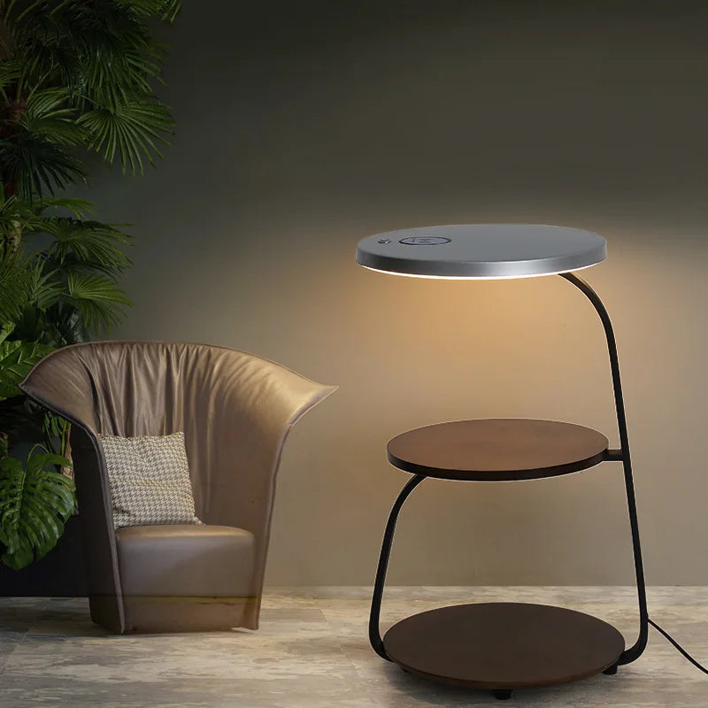 Cadrunis™ Luxury Modern Wood Marble Floor Lamp – Elegant LED Standing Light with Metal Frame & Wireless Charging for Bedroom, Living Room and Coffee Table Decoration