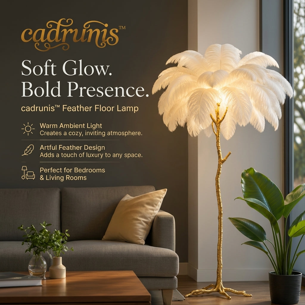 Cadrunis™ Luxury Contemporary Resin E27 Floor Lamp with Feather Design – Modern LED Standing Light for Bedroom and Living Room Decoration