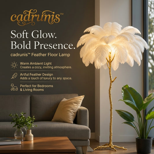 Cadrunis™ Luxury Contemporary Resin E27 Floor Lamp with Feather Design – Modern LED Standing Light for Bedroom and Living Room Decoration