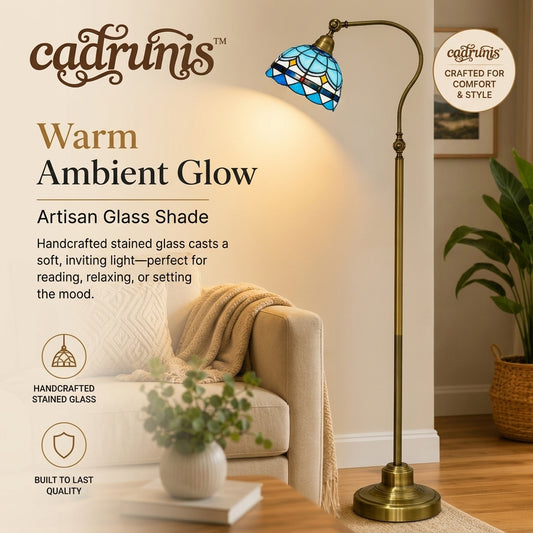 Cadrunis™ Luxury Tiffany Floor Lamp – Blue Stained Glass Mediterranean Style Standing Reading Light for Elegant Bedroom & Living Room Decoration