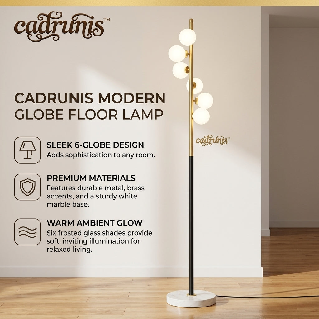 Cadrunis™ Modern Standing Floor Lamp with Glass Ball Design – Artistic Vertical Lighting for Living Room, Bedroom & Modern Home Decoration