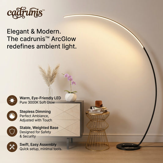 Cadrunis™ Luxury Nordic LED Arc Floor Lamp – Minimalist Artistic Standing Light with Remote Control for Modern Living Room, Bedroom & Esports Room Decoration
