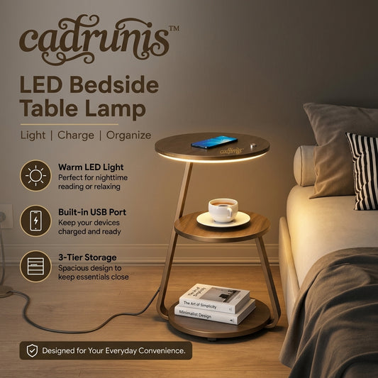 Cadrunis™ Luxury Modern Wood Marble Floor Lamp – Elegant LED Standing Light with Metal Frame & Wireless Charging for Bedroom, Living Room and Coffee Table Decoration