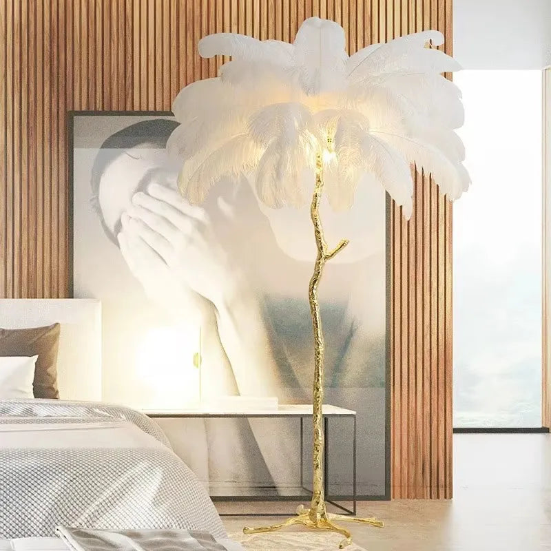 Cadrunis™ Luxury Contemporary Resin E27 Floor Lamp with Feather Design – Modern LED Standing Light for Bedroom and Living Room Decoration