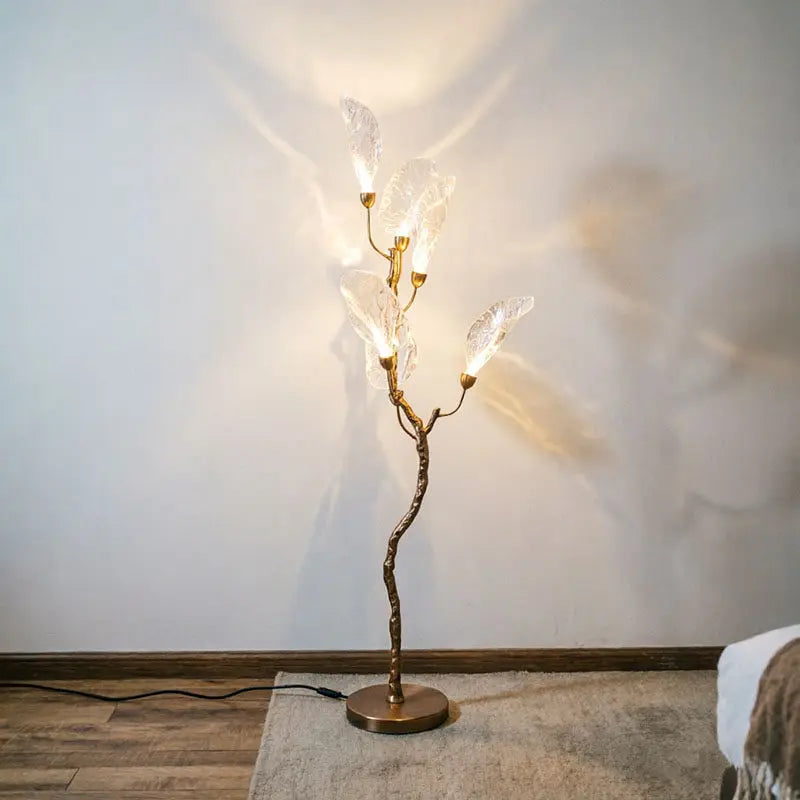 Cadrunis™ Premium Brass Leaf LED Floor Lamp – Modern Minimalist Decorative Standing Light for Luxury Villa, Living Room & Hotel Lobby Ambiance