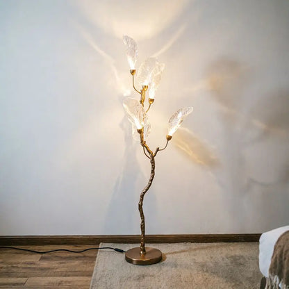 Cadrunis™ Premium Brass Leaf LED Floor Lamp – Modern Minimalist Decorative Standing Light for Luxury Villa, Living Room & Hotel Lobby Ambiance
