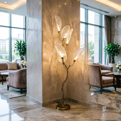 Cadrunis™ Premium Brass Leaf LED Floor Lamp – Modern Minimalist Decorative Standing Light for Luxury Villa, Living Room & Hotel Lobby Ambiance