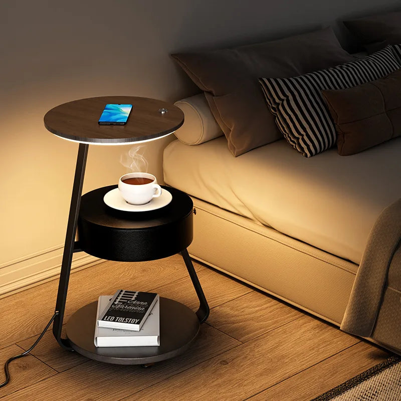 Cadrunis™ Luxury Modern Wood Marble Floor Lamp – Elegant LED Standing Light with Metal Frame & Wireless Charging for Bedroom, Living Room and Coffee Table Decoration