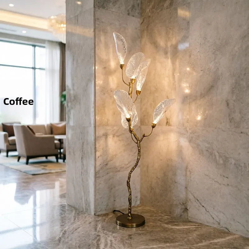 Cadrunis™ Premium Brass Leaf LED Floor Lamp – Modern Minimalist Decorative Standing Light for Luxury Villa, Living Room & Hotel Lobby Ambiance