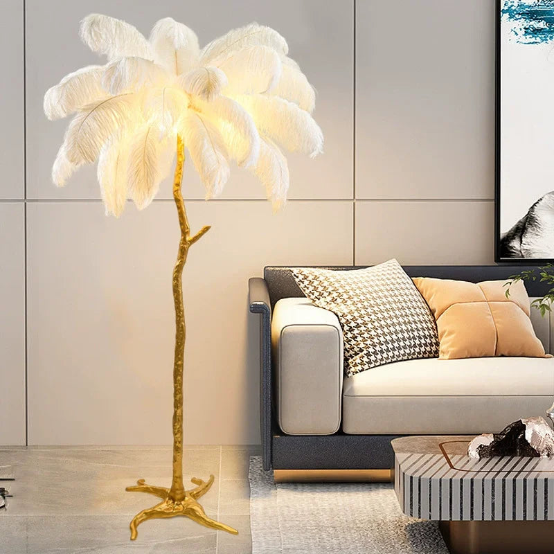 Cadrunis™ Luxury Contemporary Resin E27 Floor Lamp with Feather Design – Modern LED Standing Light for Bedroom and Living Room Decoration