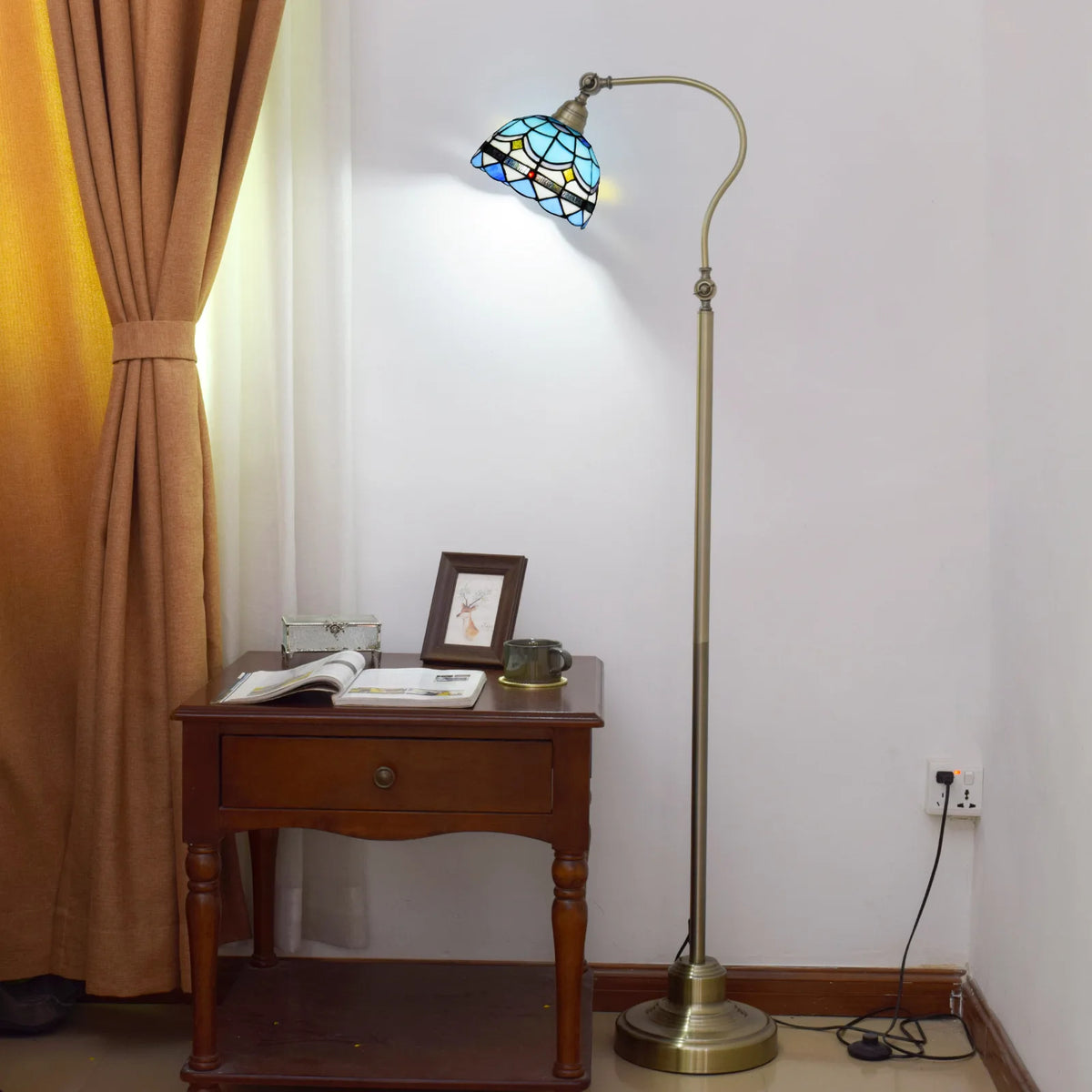 Cadrunis™ Luxury Tiffany Floor Lamp – Blue Stained Glass Mediterranean Style Standing Reading Light for Elegant Bedroom & Living Room Decoration