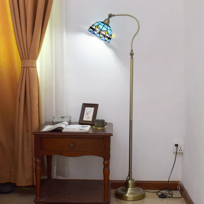 Cadrunis™ Luxury Tiffany Floor Lamp – Blue Stained Glass Mediterranean Style Standing Reading Light for Elegant Bedroom & Living Room Decoration