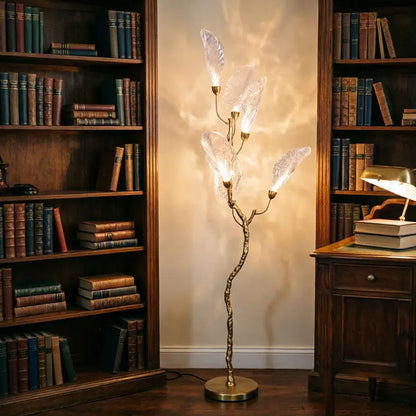 Cadrunis™ Premium Brass Leaf LED Floor Lamp – Modern Minimalist Decorative Standing Light for Luxury Villa, Living Room & Hotel Lobby Ambiance