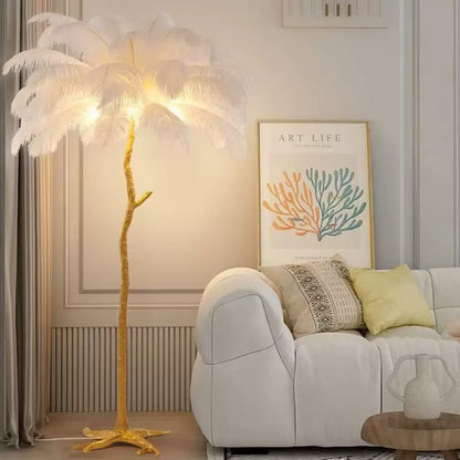 Cadrunis™ Luxury Contemporary Resin E27 Floor Lamp with Feather Design – Modern LED Standing Light for Bedroom and Living Room Decoration