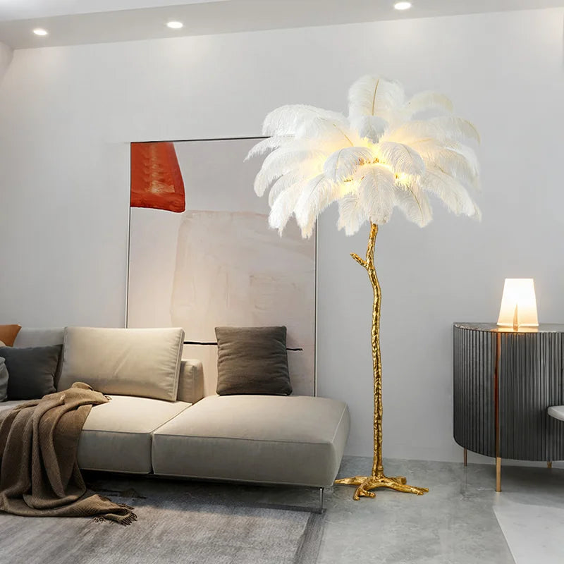 Cadrunis™ Luxury Contemporary Resin E27 Floor Lamp with Feather Design – Modern LED Standing Light for Bedroom and Living Room Decoration