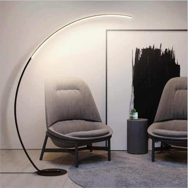 Cadrunis™ Luxury Nordic LED Arc Floor Lamp – Minimalist Artistic Standing Light with Remote Control for Modern Living Room, Bedroom & Esports Room Decoration